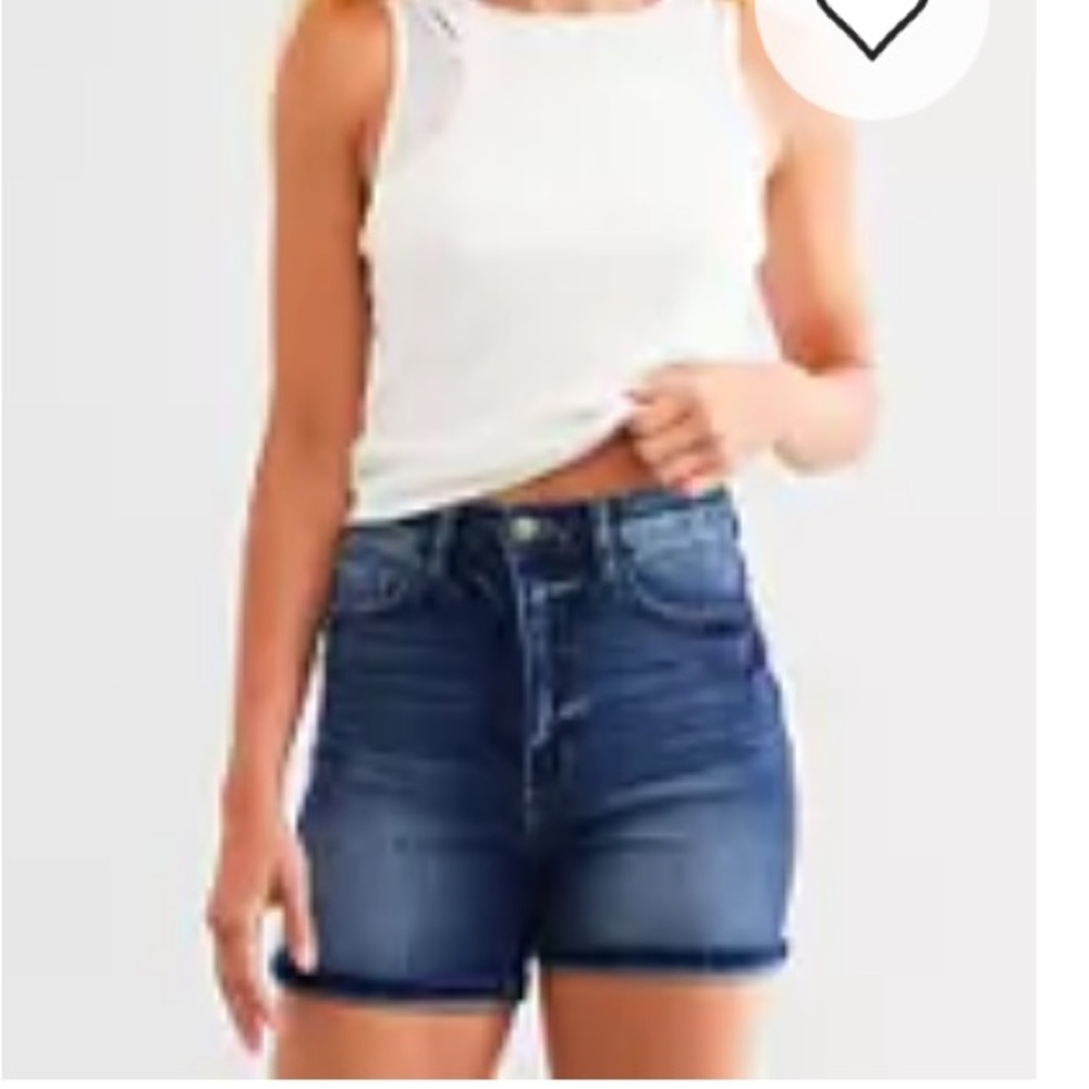 Kancan Signature The Mom Fit  High-Rise Dark Wash Denim Shorts with Cuffed Hem